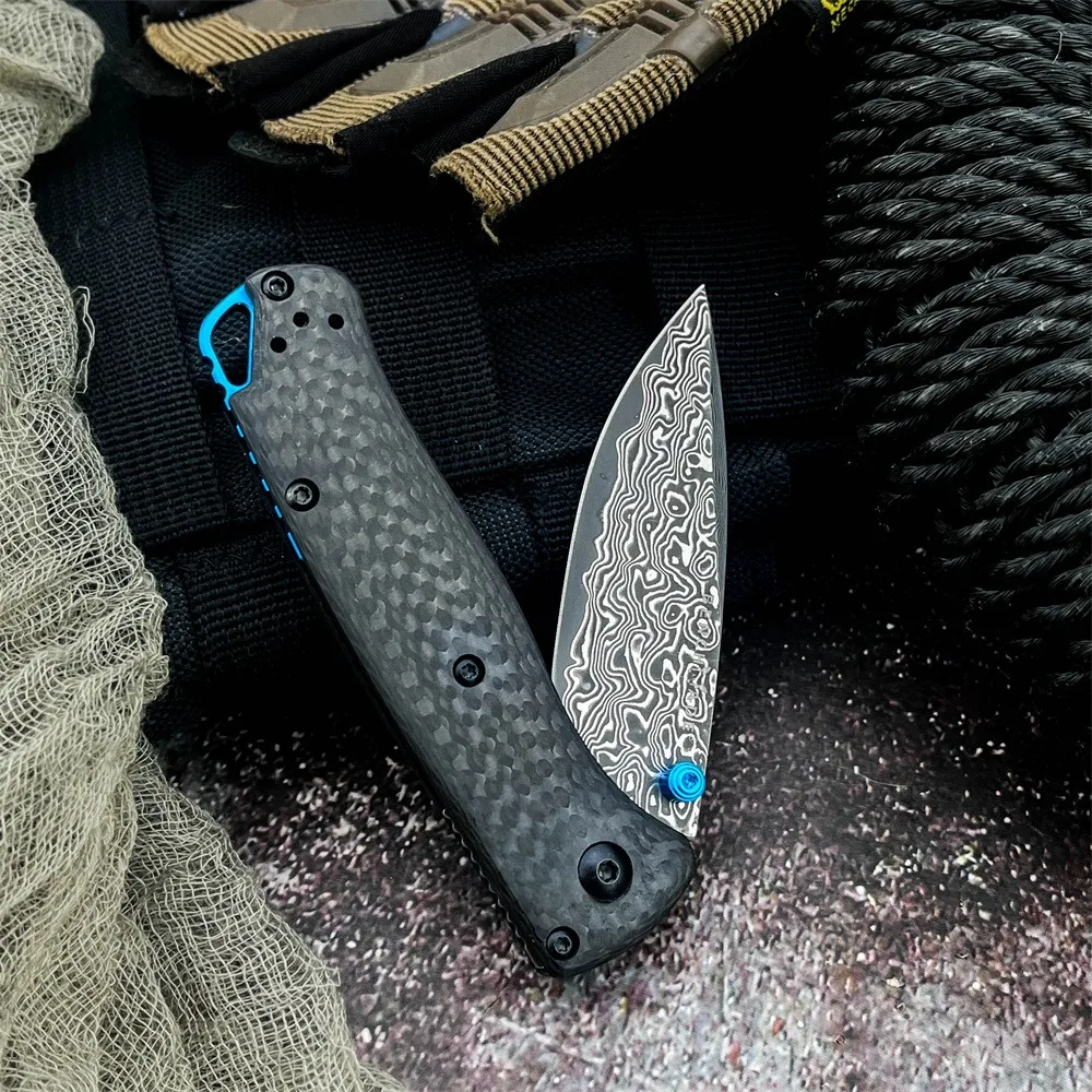 المحمولة BM 533 جيب سكين للفرد دمشق شفرة فولاذية ألياف الكربون مقبض أدوات تكتيكية لحفظ الحياة السكاكين EDC أدوات التخييم في الهواء الطلق #3