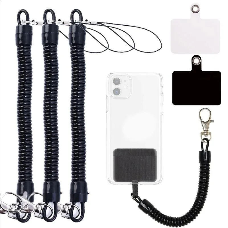 Telescopic Anti-theft Spring Lanyard Gasket Phone Safety Tether with Card Universal Phone Charm String Smartphone Straps