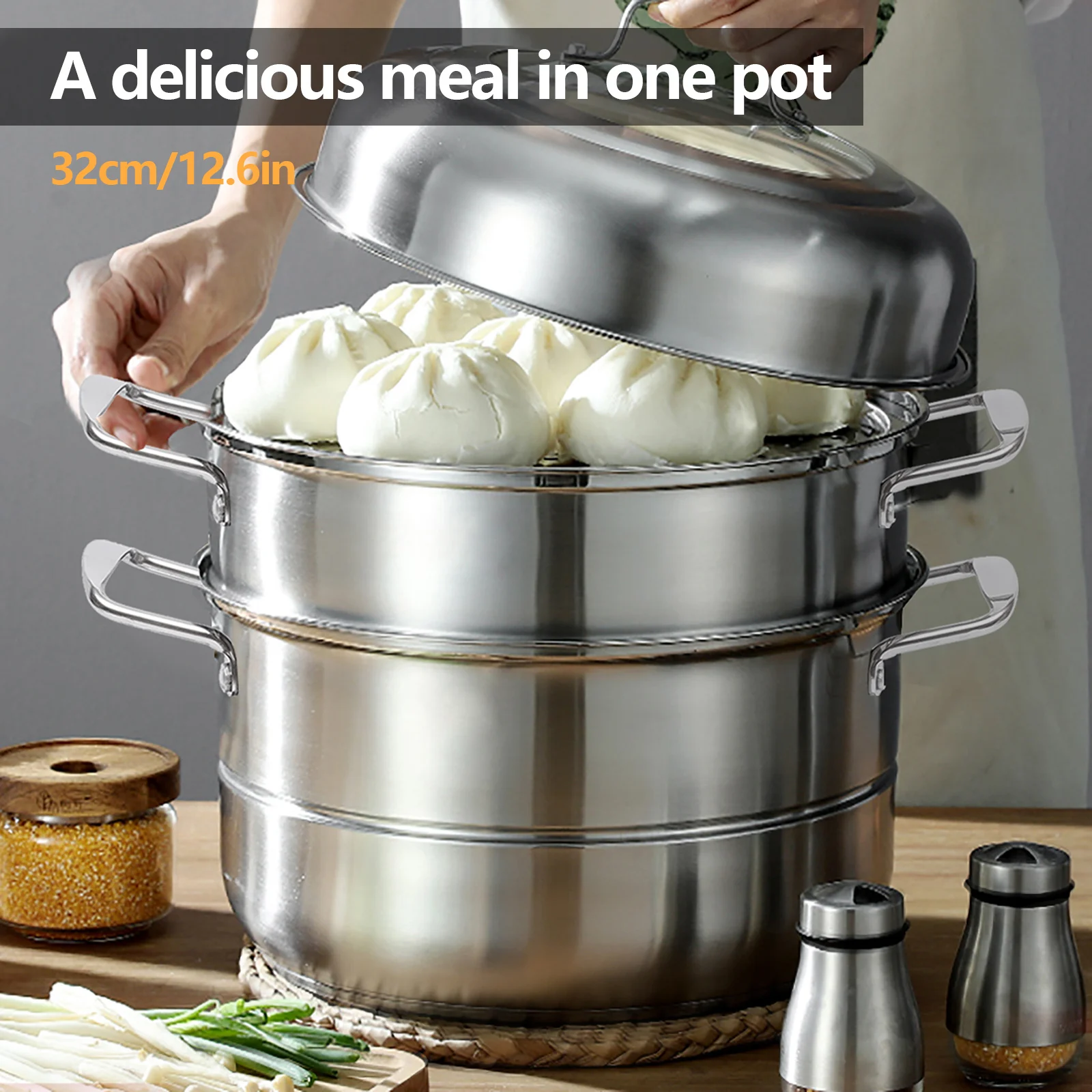 Steamer Cooker Steam Pot Kit Stainless Steel Kitchen Cookware Hot Pot 5 Tier