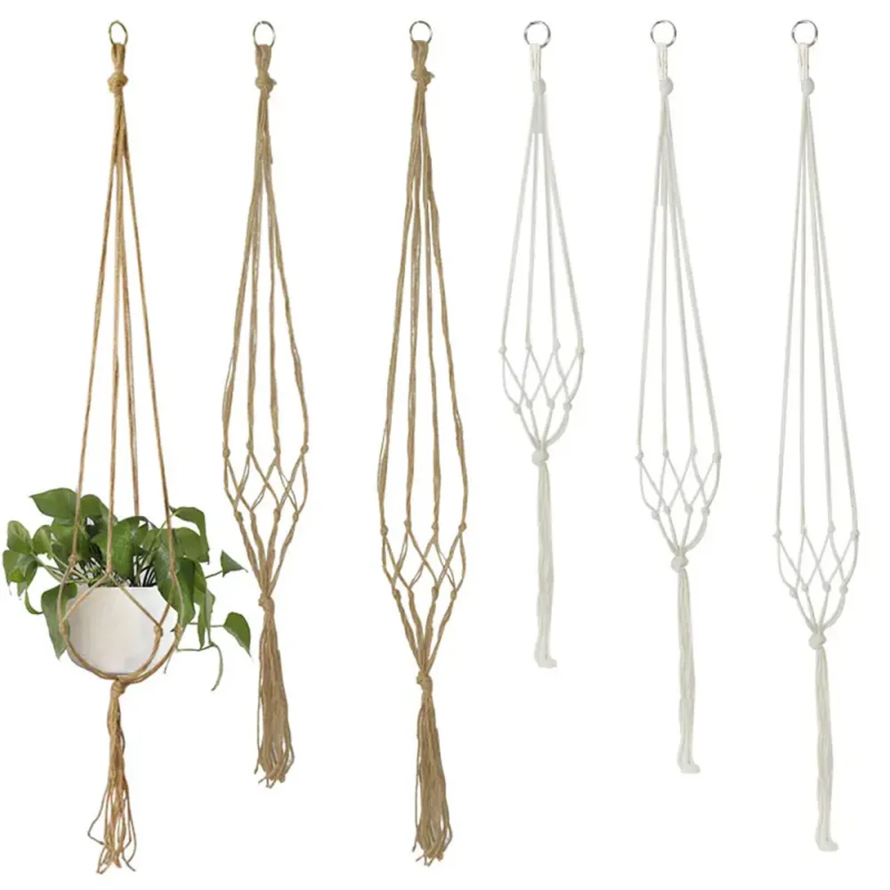 Boho Cotton Macrame Hanging Planter Basket Indoor Outdoor Flower Pot Holder Garden Decoration Vertical Wall Hanger