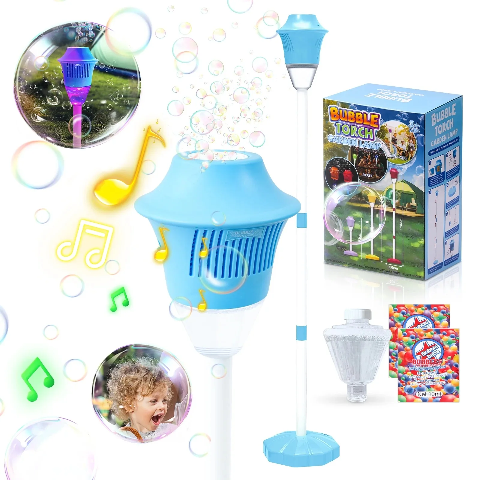 

Automatic Bubble Maker with Music and Lights, Colorful Bubble Machine Adjustable Height Stand Blaster Summer Outdoor Fun To