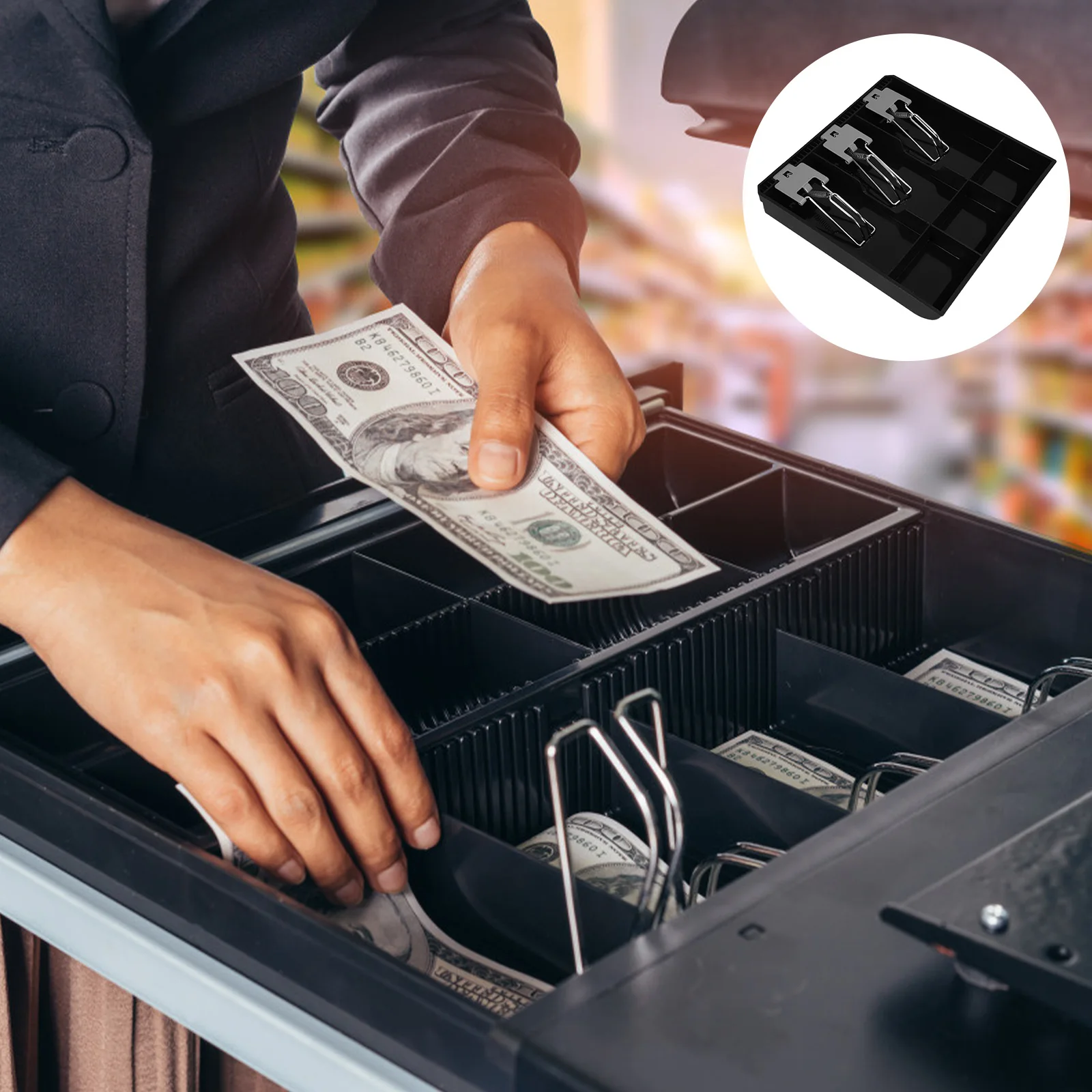 

3-Section Cash Drawer with Coin Bill Compartments for Small Businesses Restaurants Supermarkets Money Storage Folder