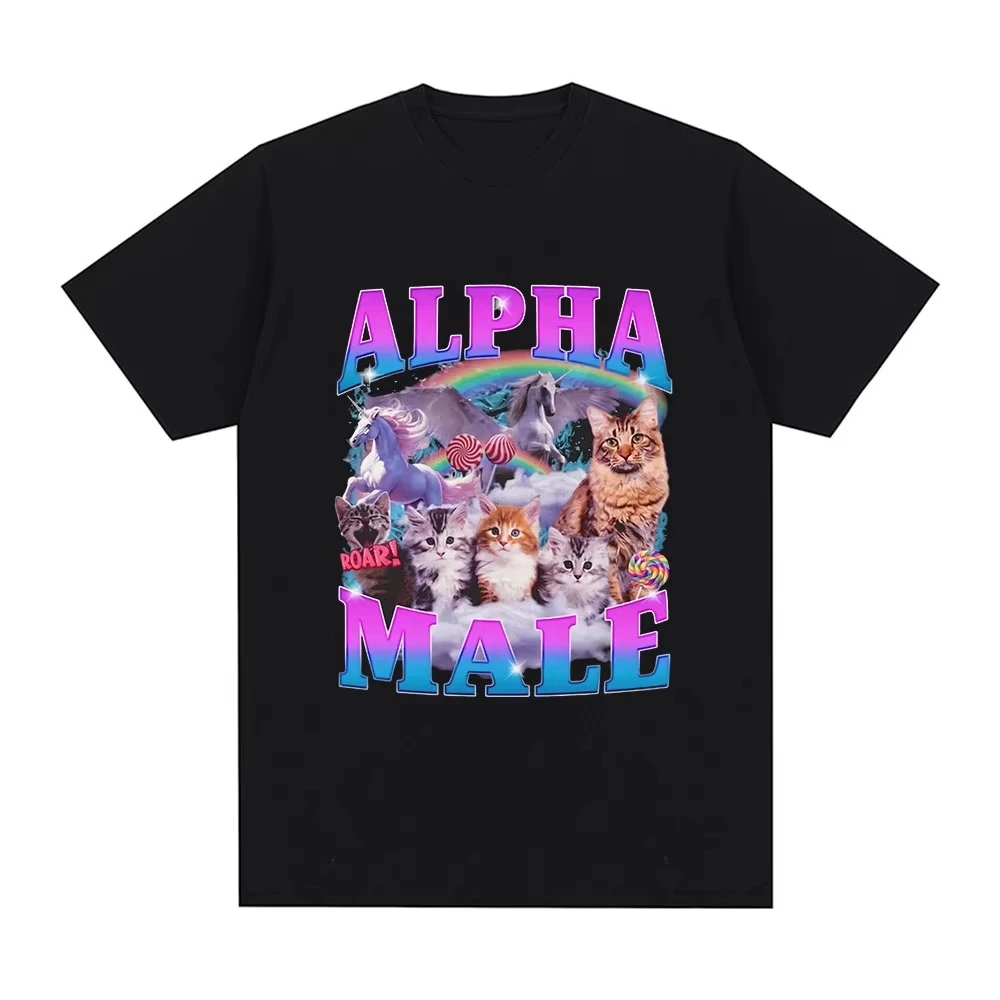 Camiseta informal de algodón a la moda para hombre y mujer, camiseta con patrón de meme divertido de arcoíris y gato, ropa para mujer Y2k