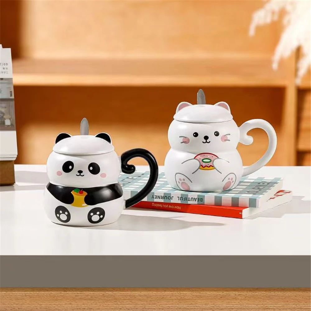 Ceramic Mug Cute Panda Cat Rabbit Funny Animal Water Cup with Lid Decorative Coffee Cup with Cover Children Kids Drinkware Cups