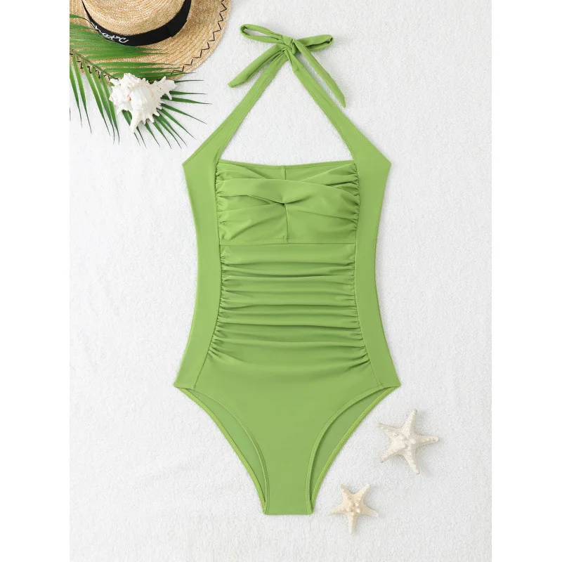 Black One Piece Swimsuit Woman Pleated Vintage Bodysuit Swimwear Padded Beach Wear 2025 Bathing Suits Ladies Holiday Pool Summer