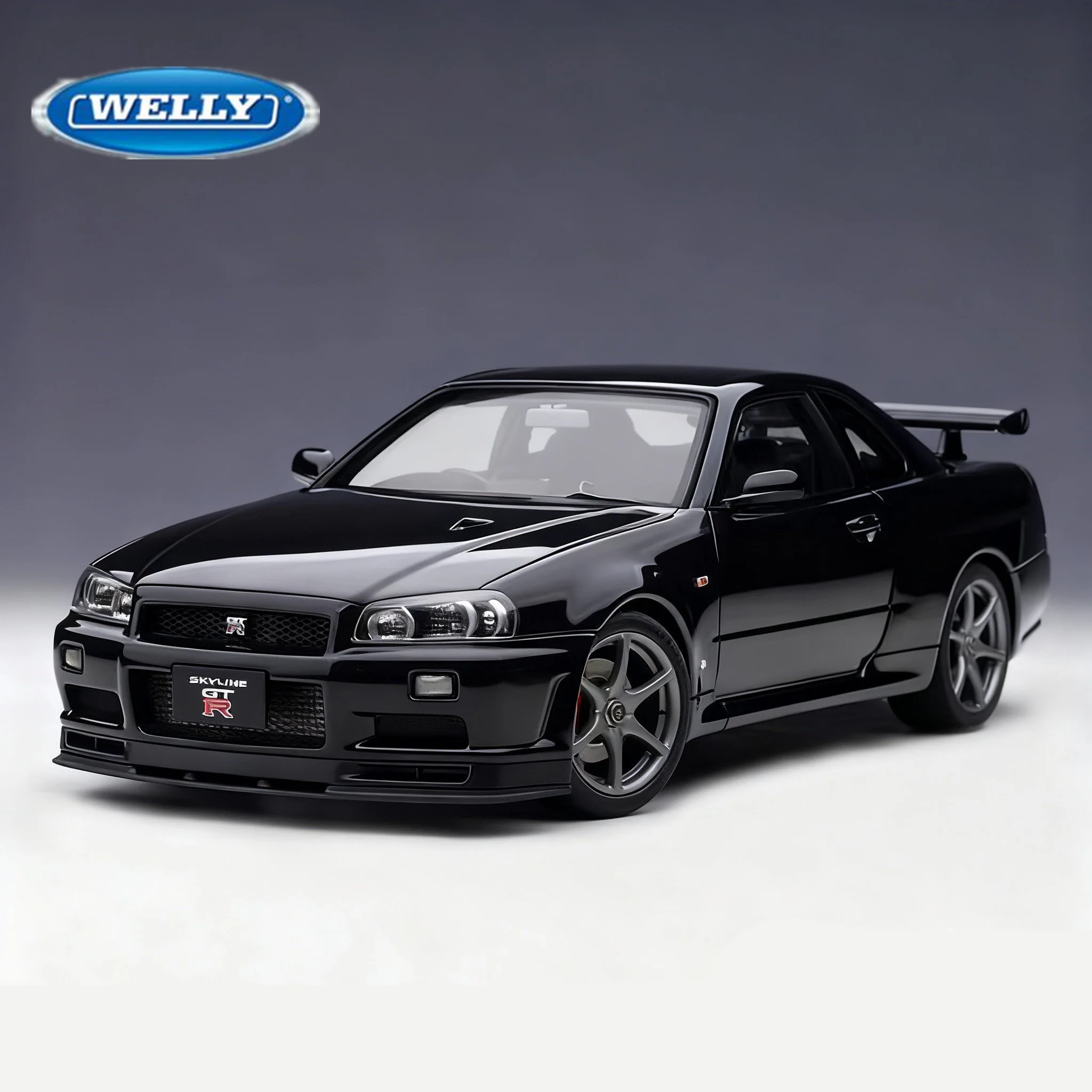 

Welly 1:24 Nissan Skyline GTR R34, модель спортивного автомобиля из сплава, литье под давлением, металлический гоночный автомобиль, модель автомобиля, имитация детских игрушек, подарок