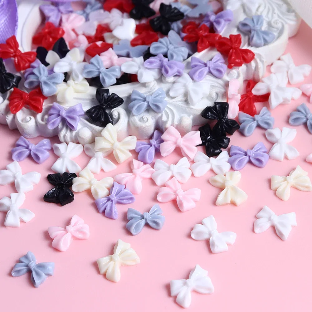 100pcs Mixed Butterfly Tie DIY Accessories 3D Acrylic Short Bow Nail Art Charm For Jewelry Making Scrapbook Decoration DIY Craft