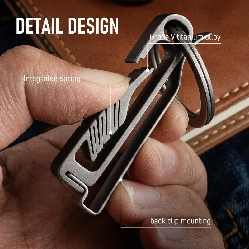 Titanium Alloy Belt Key Clip Belt Key Holder With Removable Split Key Ring Men Waist Hanging Keychain Anti‑Loss EDC Outdoor