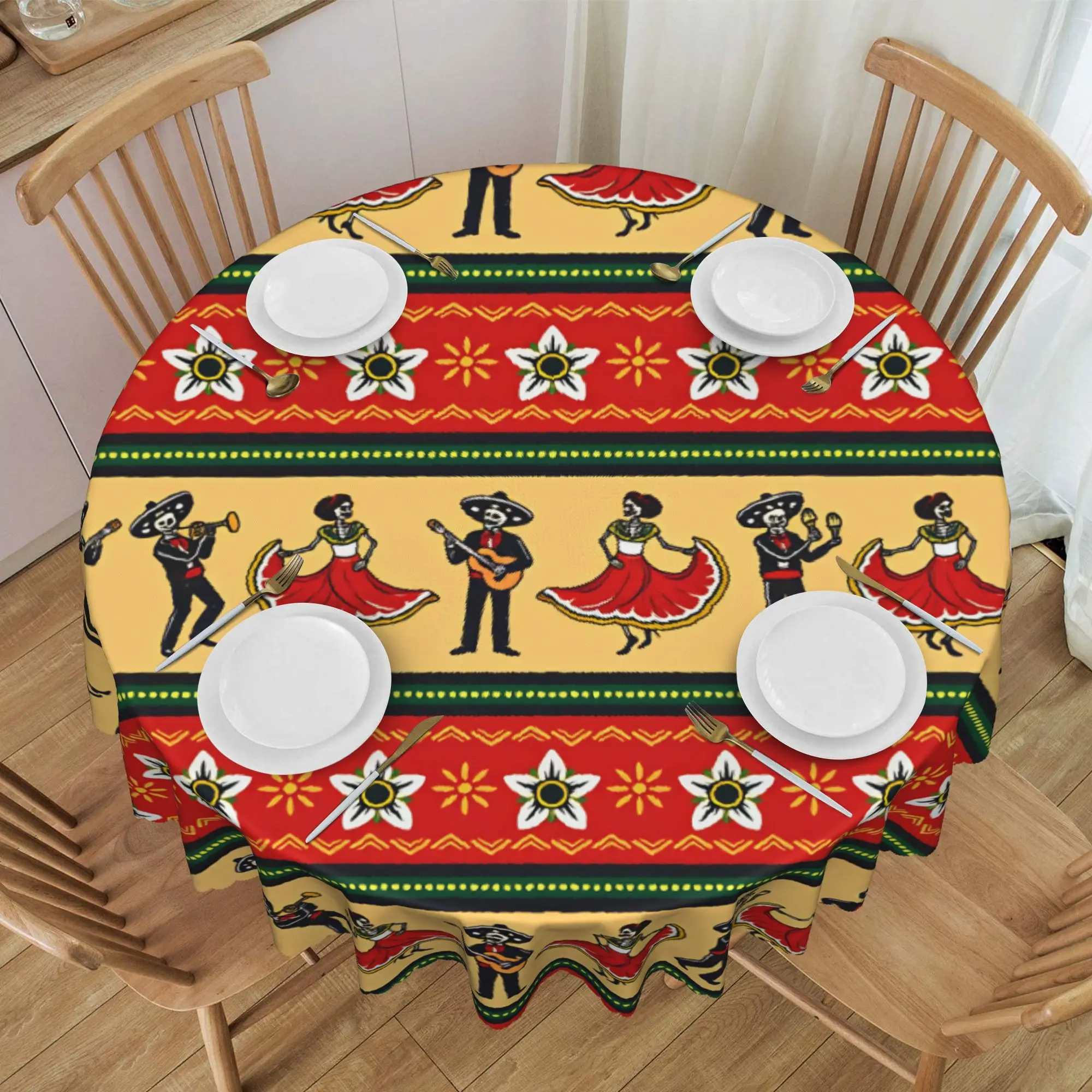Nappe ronde imperméable à motif sans couture avec bordures mexicaines colorées, pour banquet, 60 pouces