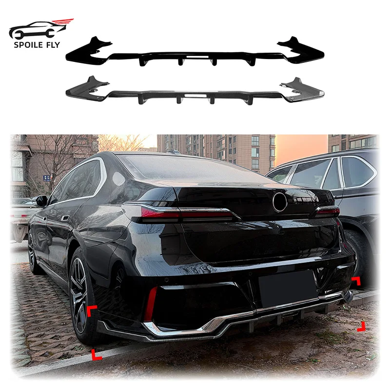 For BMW 7 Series I7 G70 G73 M Sport 2023+ High Quality ABS Car Rear Bumper Lip Spoiler Glossy Black Carbon Fiber Look Body Kit