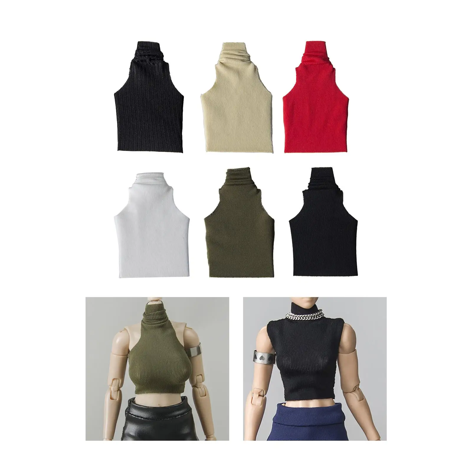 Roupa para Boneca em Escala 1:12: Blusa Regata de Gola Alta Sem Mangas em Tecido, Vestuário Miniatura para Bonecas Femininas de 6 Polegadas