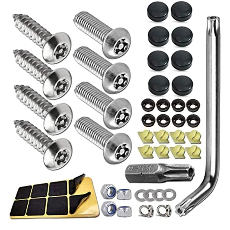 

242D Anti Theft License Plate Screws Kit for Securing Frames and Cover Tamper Proof Screws, Fastener Nut, Caps Cover