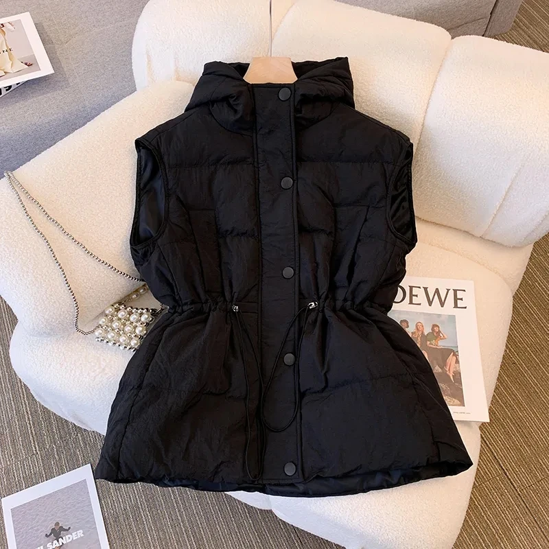 Winter Sleeveless Jacket Female Hooded Down Vest Coat 2026 New Down Cotton Waistcoat Ultra Light Winderproof Outwear