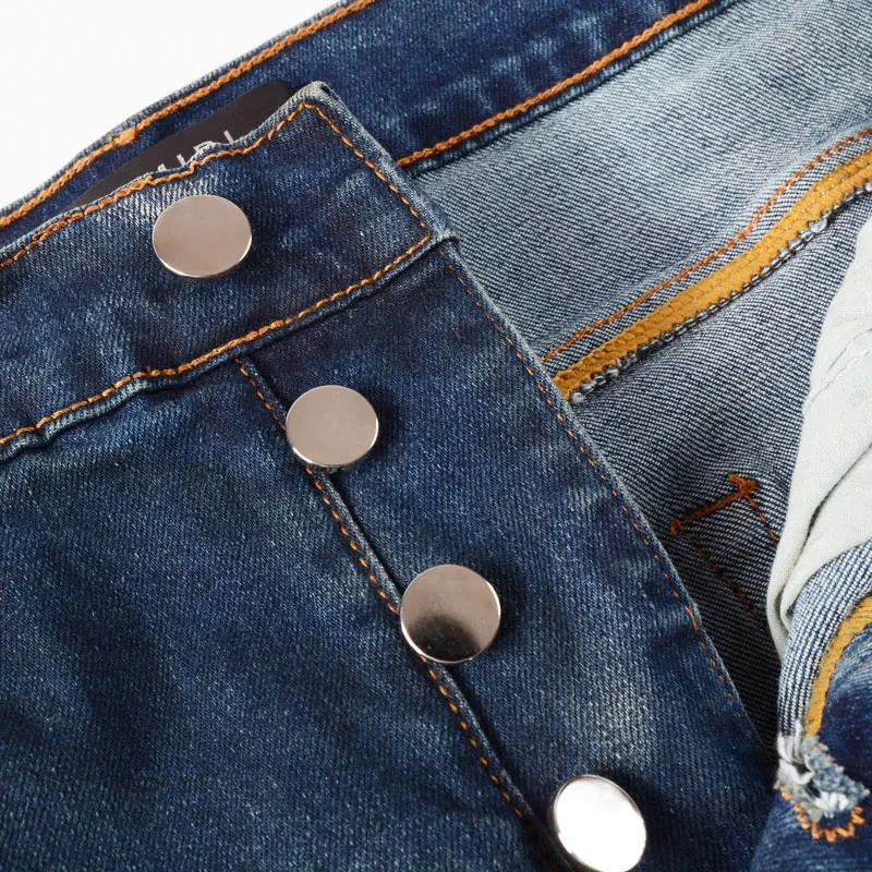 Latest designer fashion new men's jeans stretch slim fit retro blue jeans high street hip-hop brand high-quality pants hombre
