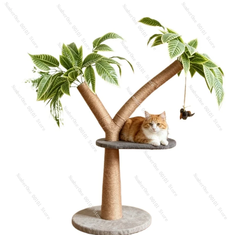 Natural Sisal Rope Cat Tree Mango Design Scratching Post Condo Toy Durable Multi-Level Climbing Furniture For Indoor Cats Kitten