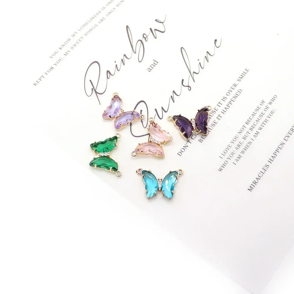 

Elegant Exquisite Faceted Butterfly-shaped Pendant Colorful Natural Stone Glass Crystal Electroplated Double Holes DIY Accessory