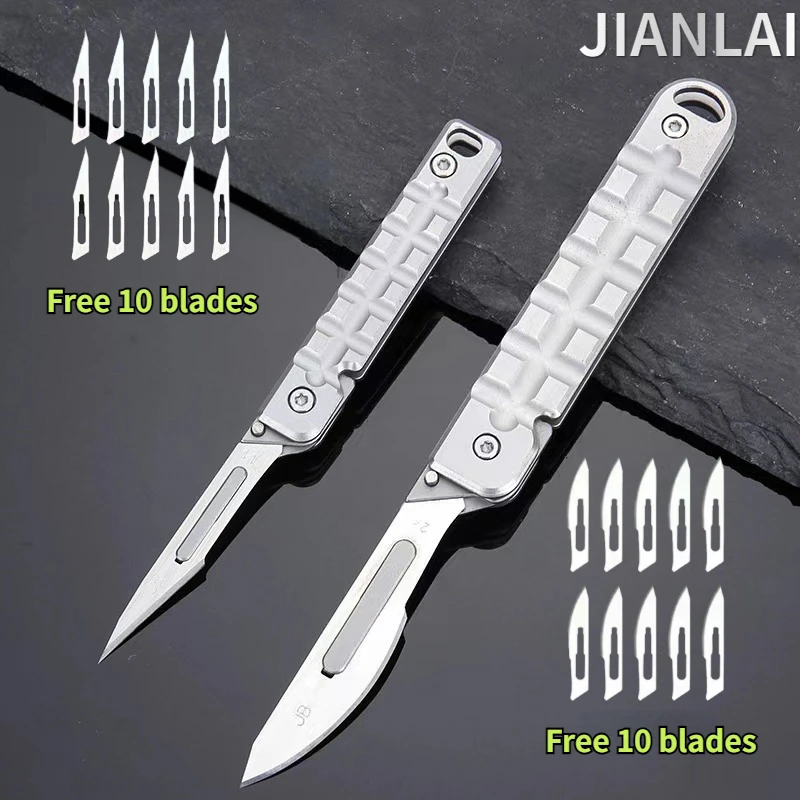 New Stainless Steel Folding Carving Art Knife Mini Bearing Key Interchangeable Surgical Blade Express Unboxing Knife