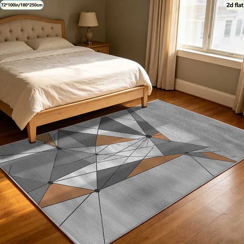 Gray and Orange Line Frame Polygonal Abstract Pattern Carpet, Elegant Carpet for Living Room, Bedroom, Home Interior Decoration
