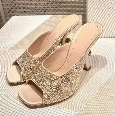 Carpaton-女性用のオープントゥハイヒールサンダル,ラインストーン装飾付きサマーシューズ,アウトドアスリッパ,結婚披露宴用,新しいコレクション