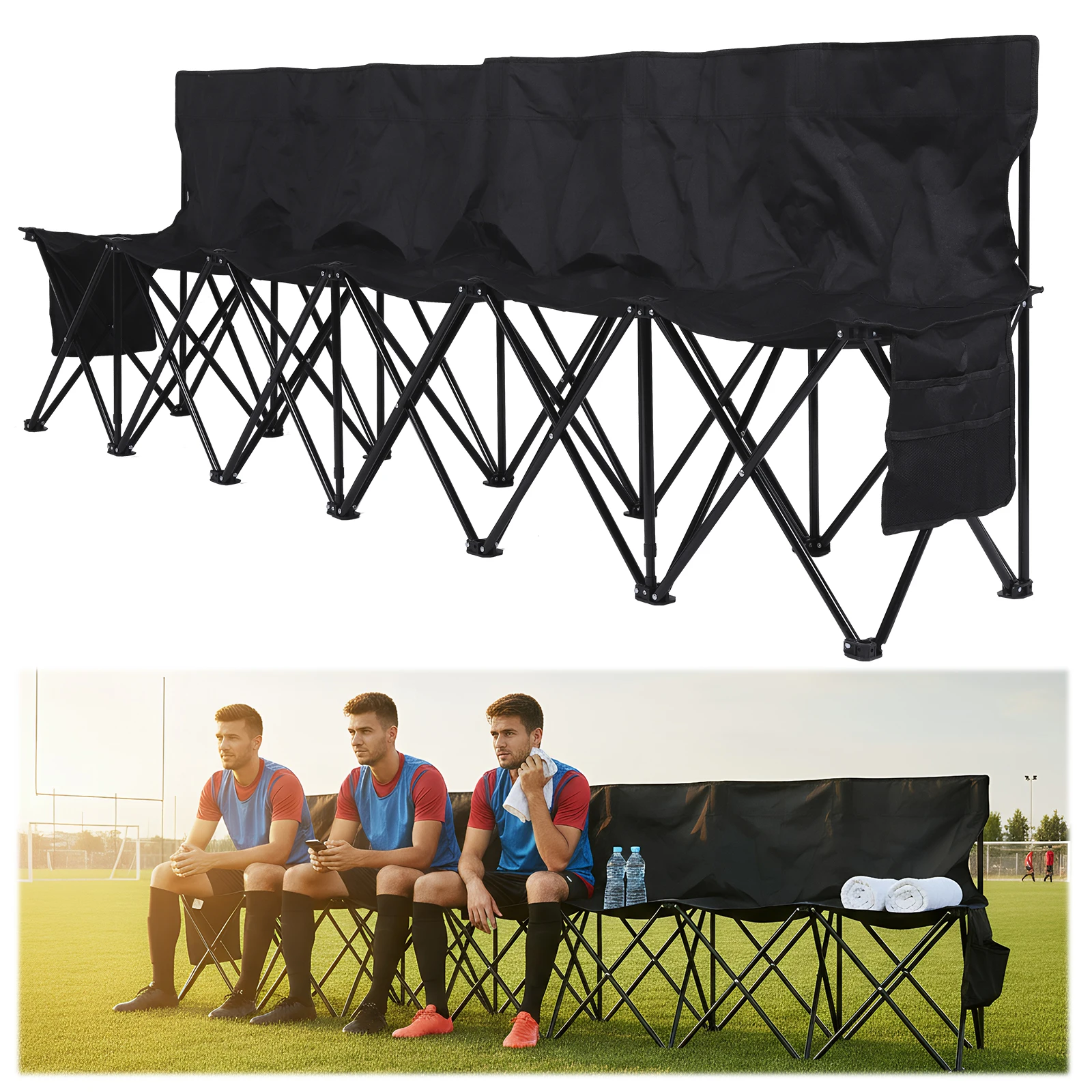 

Folding Bench Chair with Storage Bag & Backrest Portable Folding Bench 600D Oxford for Basketball Football Practice and Games