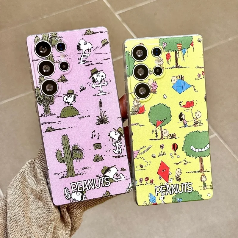 

Cute Cartoon Snoopy Cactus Kite Soft TPU Phone Case For Samsung S21 S22 S23 S24 S25 Ultra Note 10 20 Plus FE Snoopy Holder Cover