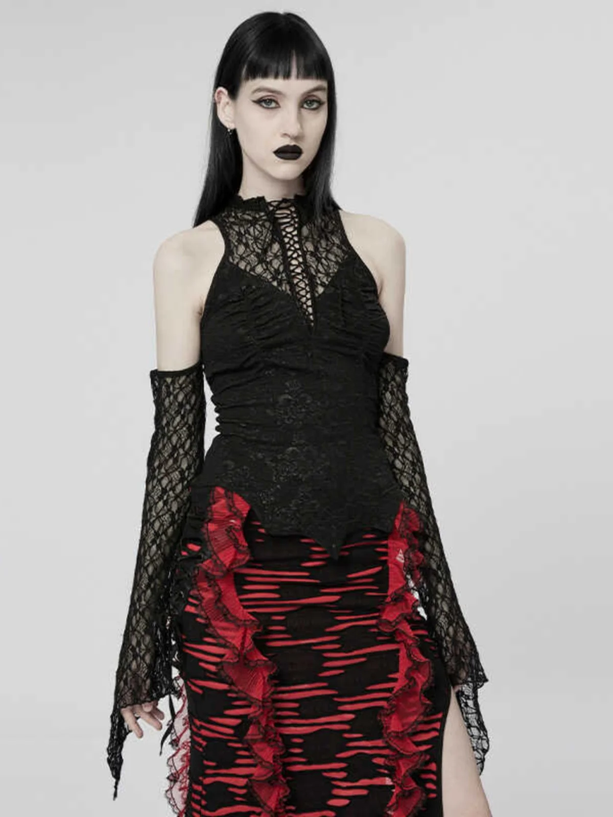 Gothic Dark Lace Hollow out Shoulder T-Shirt Sexy Minority Style Trendy Clothing Vintage Commute Style Slim Fit Cotton Blend