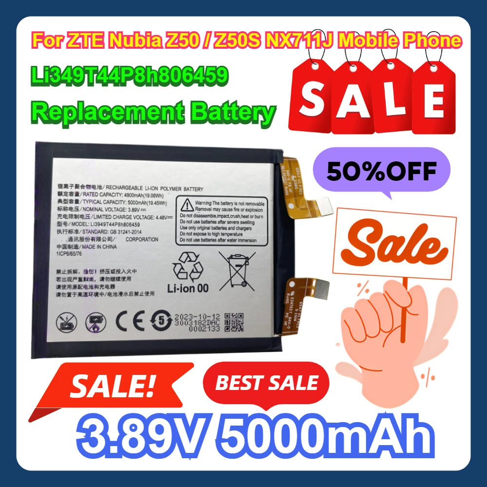 

Li349T44P8h806459 For ZTE Nubia Z50 / Z50S NX711J Mobile Phone Replacement New High Quality 3.89V 5000mAh Battery