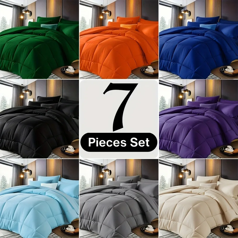 Chadly 5/7 قطع لحاف فاخر متقلب، ألياف دقيقة ناعمة، قابلة للتنفس، سهلة العناية لجميع المواسم، طقم سرير