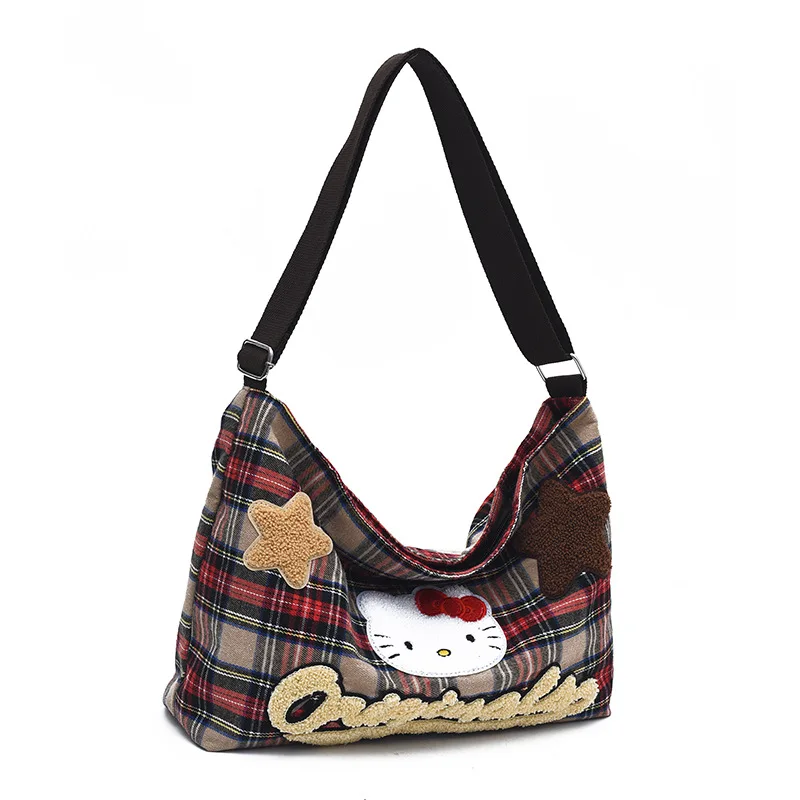 Kawaii Sanrio Hello Kitty Retro Canvas Bag Large Capacity Cartoon Single Shoulder Crossbody Bag Girls Christmas Creative Gift