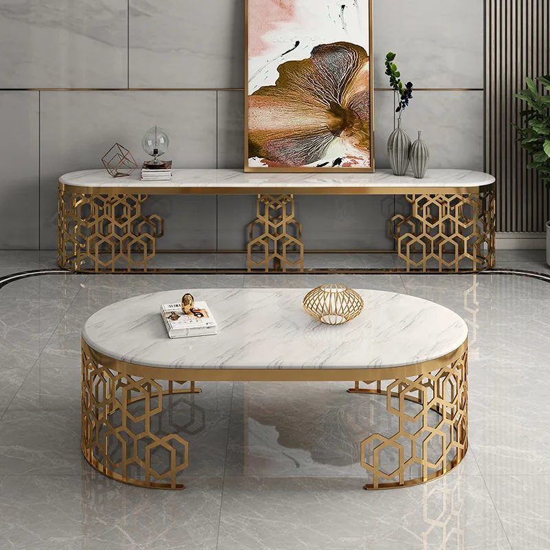 

Stainless steel marble coffee table Italian light luxury coffee table modern minimalist rock slab tea table living room