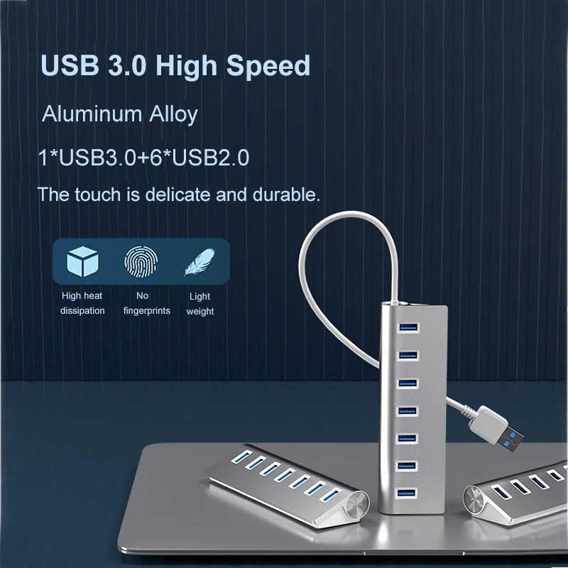 USB 3.0 HUB 7Ports Aluminum High Speed Splitter OTG Adapter USB C Docking Station Multiple Port for MacBook Computer Accessories