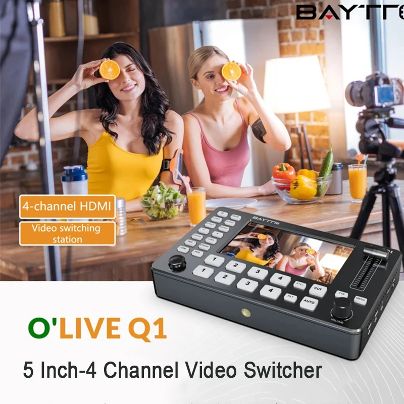 BAYTTO Q1 5-Inch 4 Channel Video Switcher Full HD Screen Live Switcher Push Streaming/Recording Live Streaming PK Blackmagic