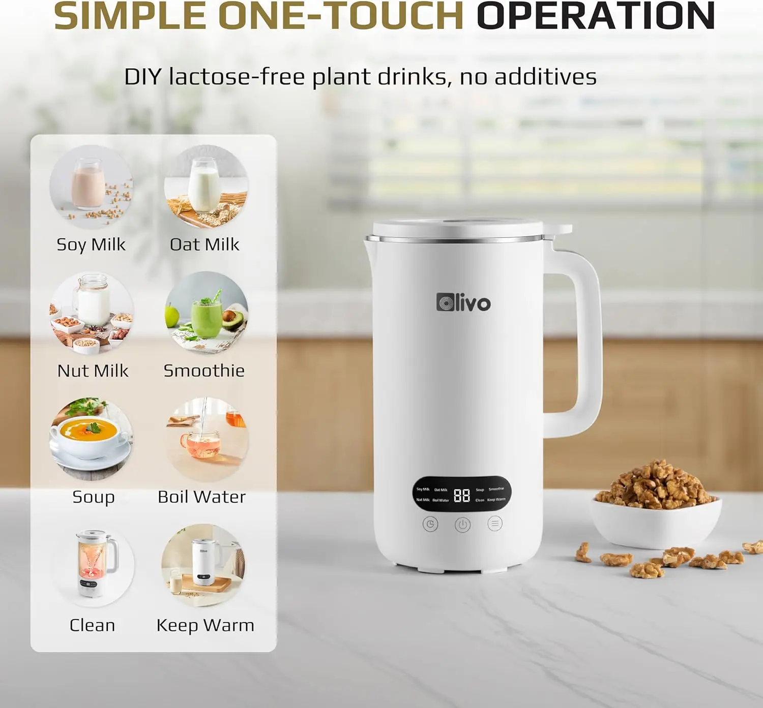 CB1000 Automatic Nut Milk Maker - Almond, Cashew, Soy & Oat Milk Maker - Smoothie Blender - Soup Maker, 35 Oz, 9 Functions, 304