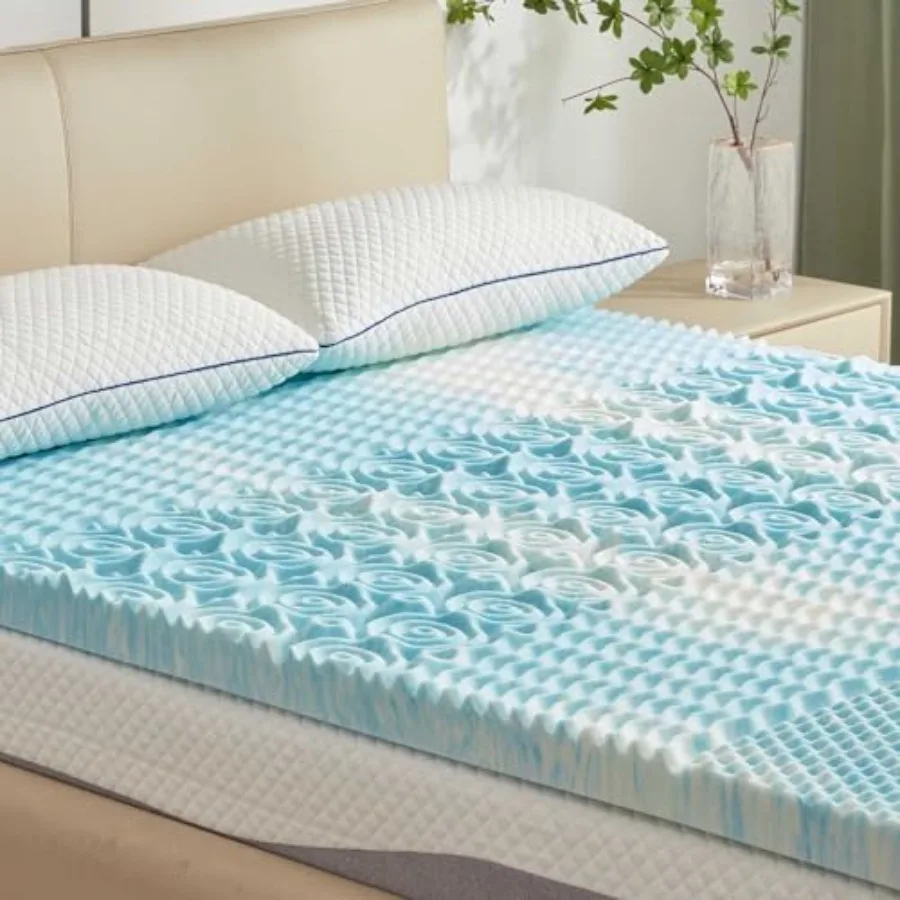 2 Inch Mattress Topper 5-Zone Memory Foam Mattress Topper Pressure Relief Soft Mattress Pad CertiPUR-US Certified Size Blue