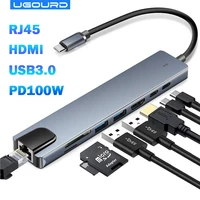 USB 3,0 tipo C HUB USB C estación de acoplamiento a HDMI 4K 30HZ multifuncional tipo C a RJ45 1000Mbps adaptador Ethernet extensor VGA