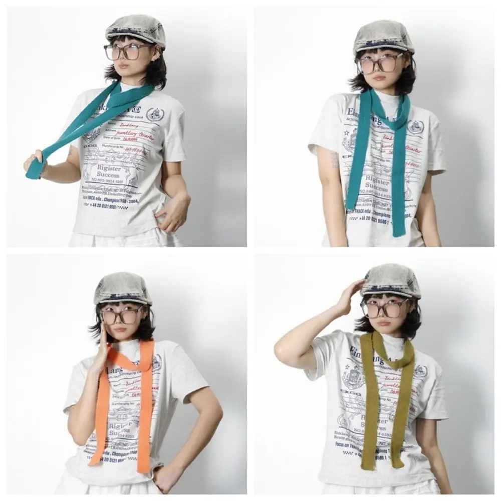 Trendy Harajuku Narrow Long Scarf Gothic Punk Subculture Y2K Knitted Scarf Casual Thin Choker Streamer Girl