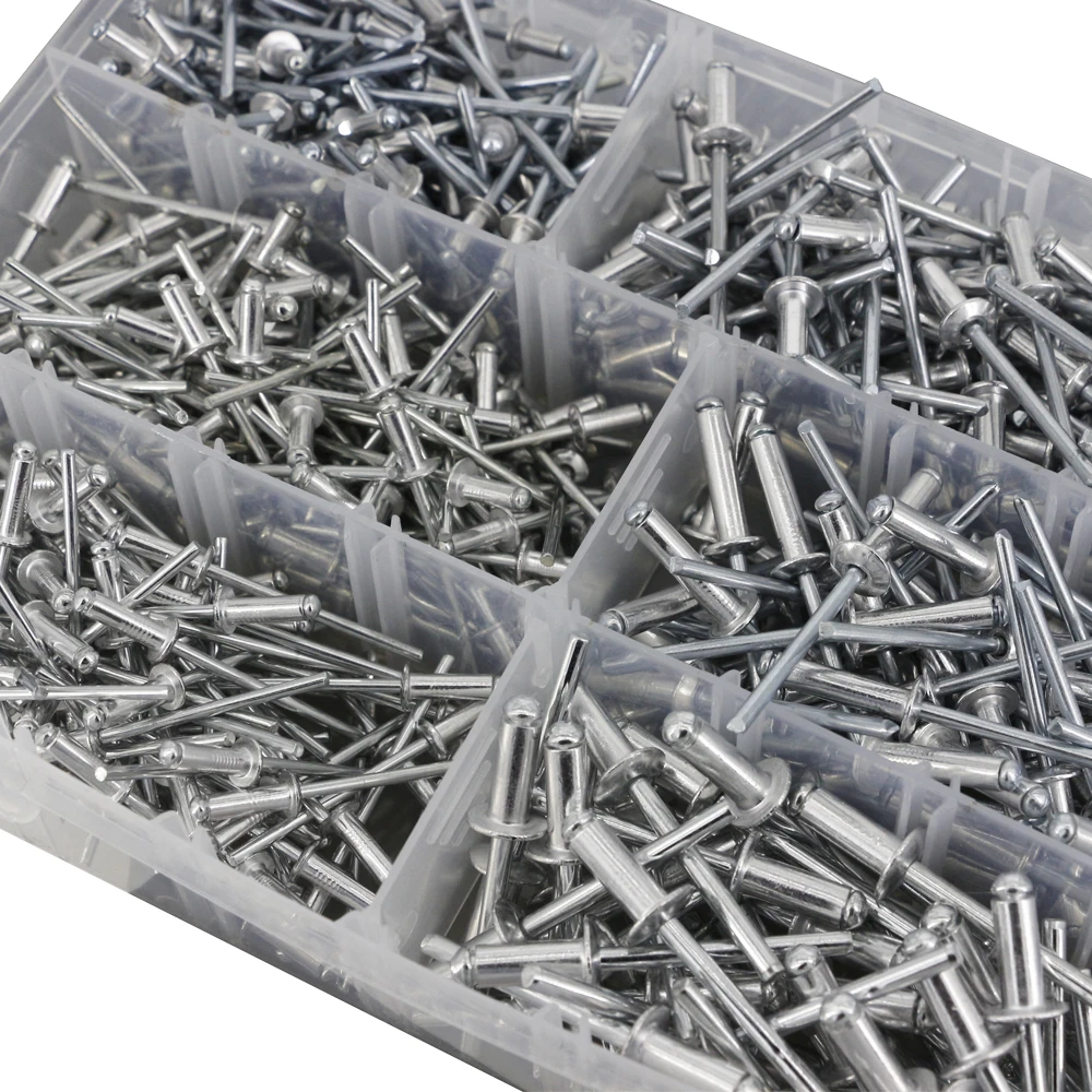 Boîte à Rivets en aluminium, ensemble combiné de Rivets à tête oblique de Type ouvert, 500 pièces