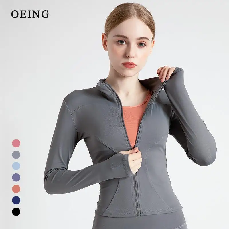 Women Sport Jackets Zipper Yoga Coat Tops Thumb Hole Running Shirt Sportwear Girl Thin Quick Dry High Elastic Gym Fitness Jacket