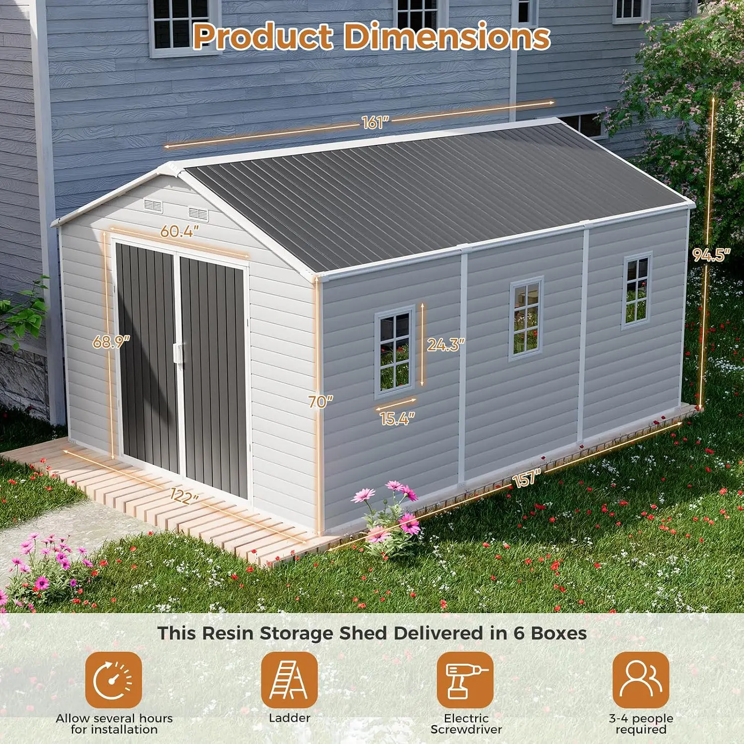 Extra Large Resin Storage Shed Floor 10x14 FT Heavy Duty Outdoor Garden Patio Garage Foundation Mat, Customized