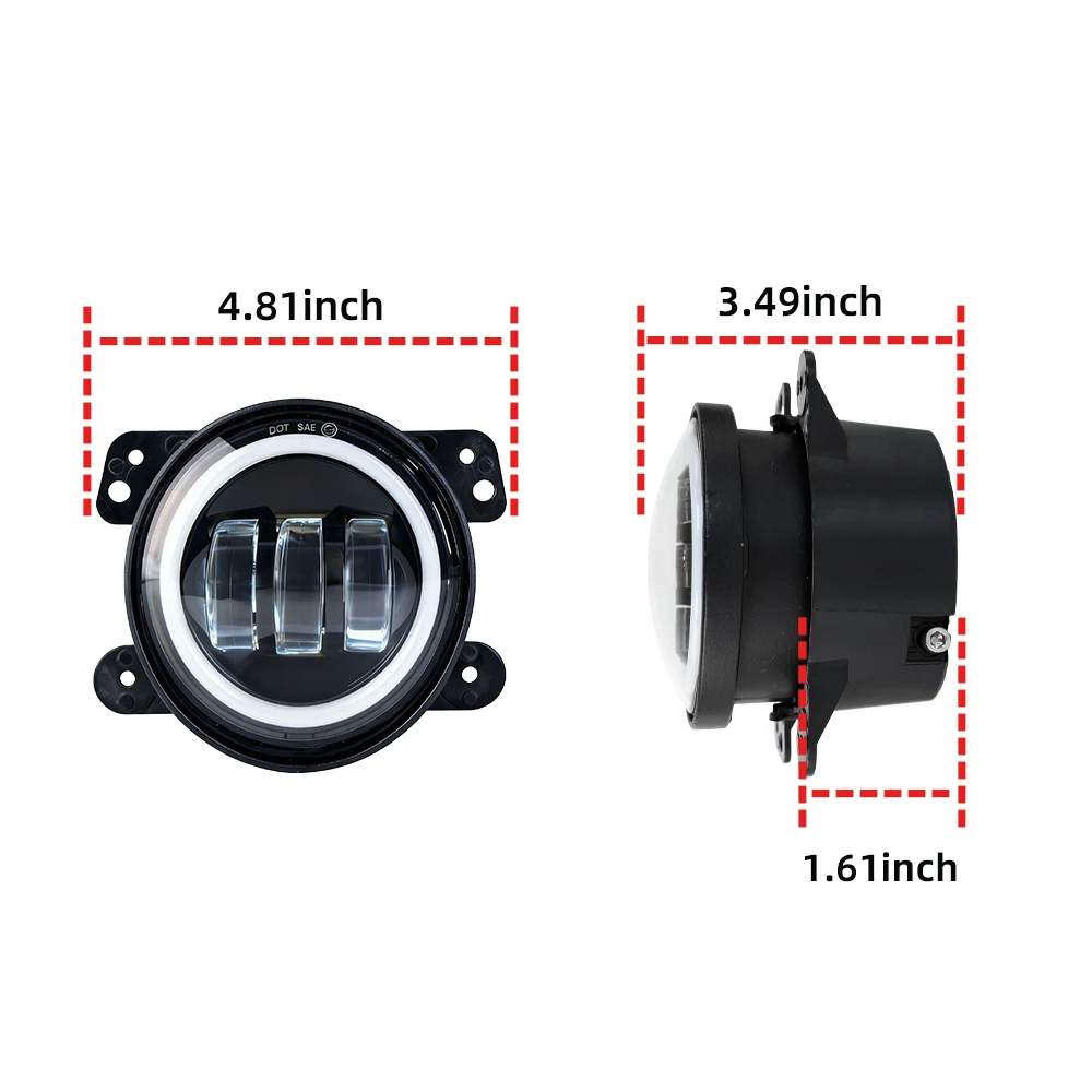 4 Inch White LED Fog Lights 60W with White Halo DRL Fit For 2006-2017 Jeep Wrangler JK Front Bumper Driving Fog Lamps