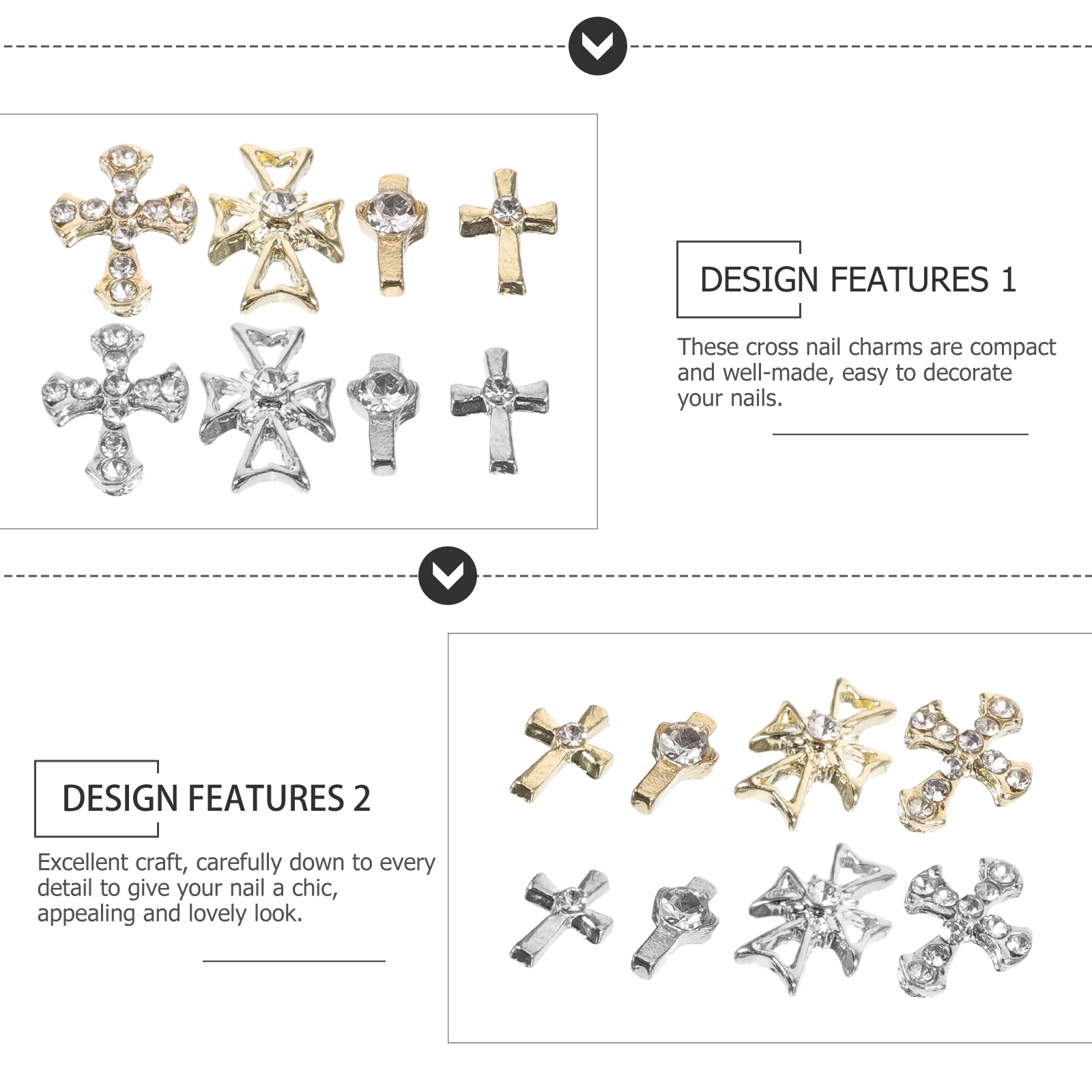 

80Pcs Cross Nail Charms Alloy Rhinestone Durable Lightweight for DIY Nail Art Manicure Accessories Cross Charms for Nails