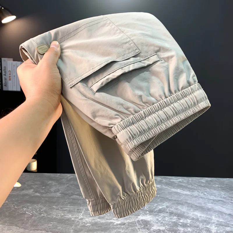 Summer thin quick drying casual pants for men, 2025 trend versatile, loose, comfortable, breathable sports ankle pants