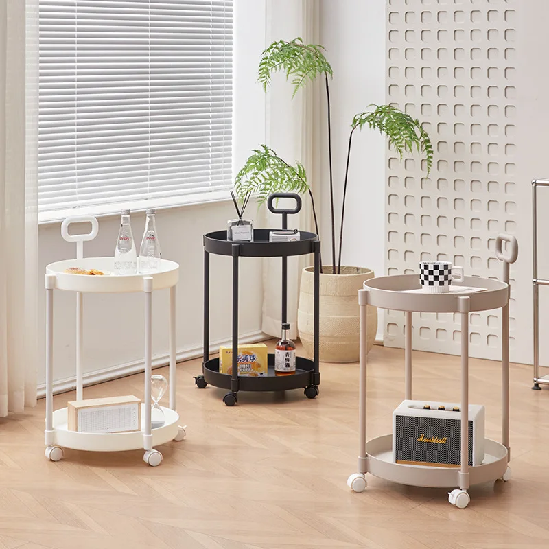 2-Tier Side Table with Wheels - Trolley Table in Living Room|Simple Sofa Table with Handle|Easy To Move Coffee Table