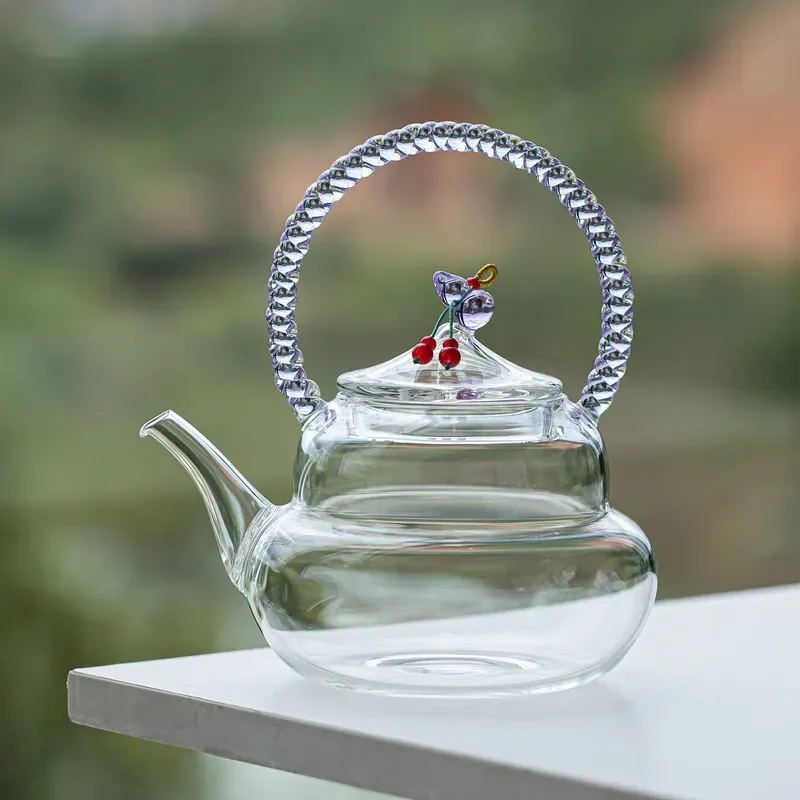 High Borosilicate Glass Teapot Heat Resistant Flower Design Kettle Elegant Tea Set for Women Home Kitchen Brewing Ware Gift
