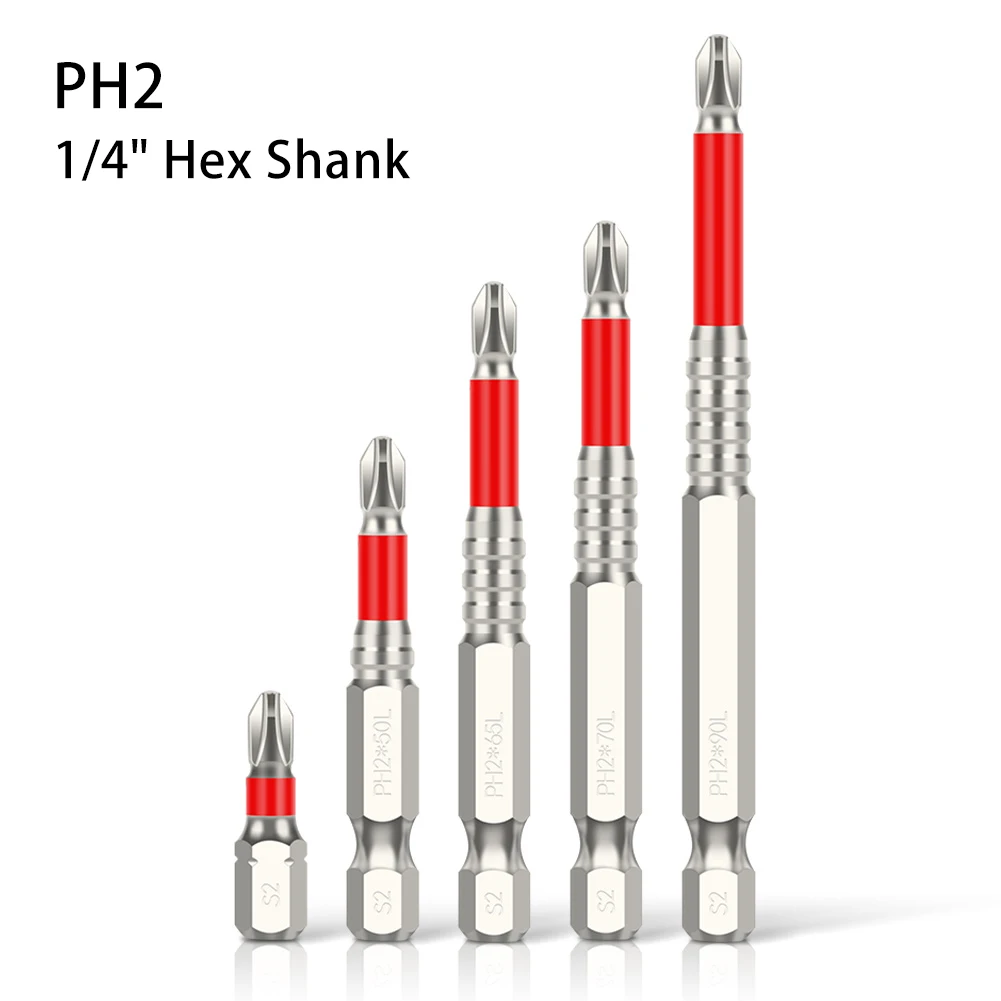 

PH2 Cross Magnetic Screwdriver Bit S2 Steel High Torque Anti Slip Structure With 1/4" Hex Shank For Electric Power Screwdriver