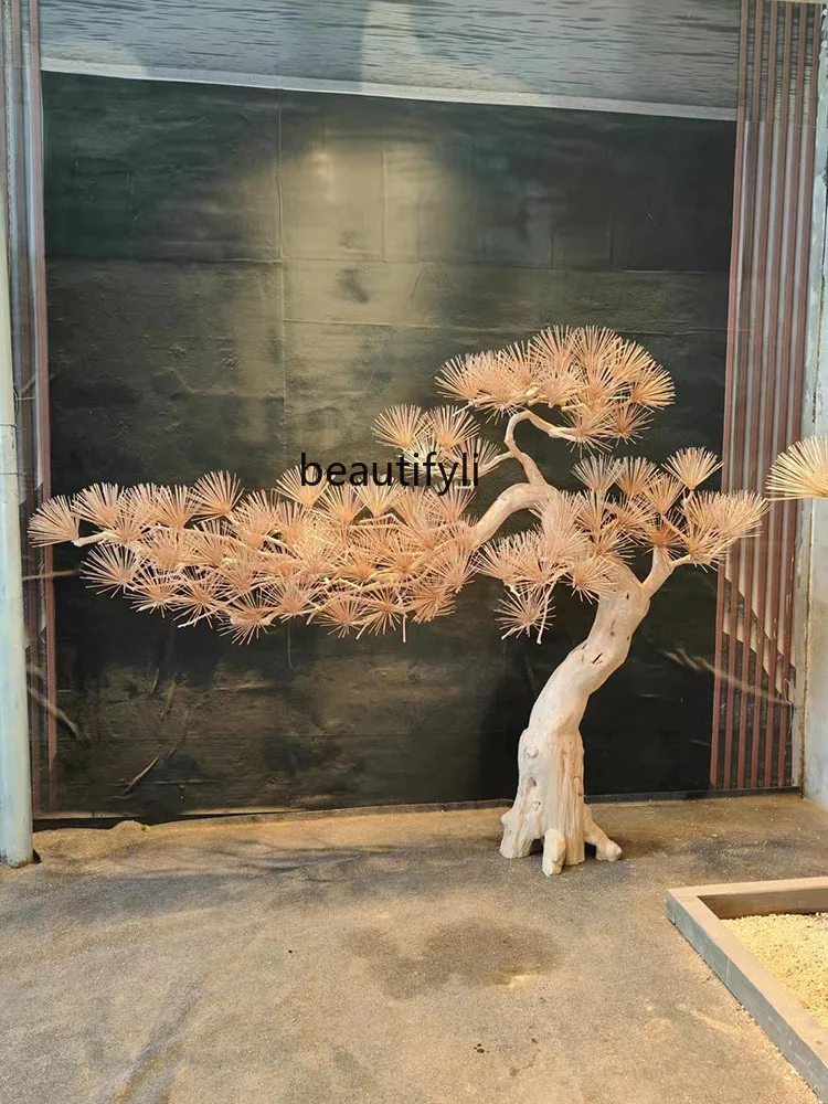 Chinese Artificial Pine Dried Wood Landscape Floral Display Decorative Background Wall Root Carving Fake Trees