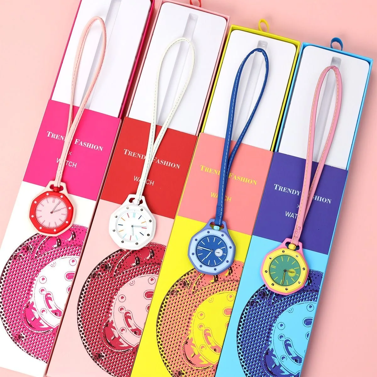 NO LOGO New Quartz Lanyard Pocket Watch with Removable Case and Leather Strap Hanging Watches Plastic Pendent Watches and Boxes