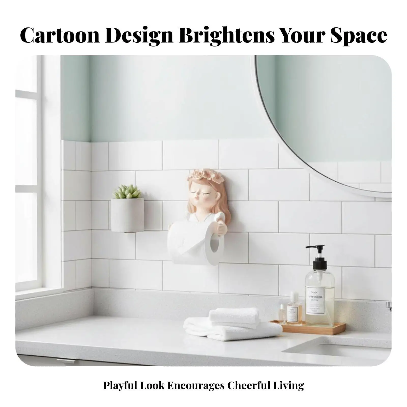 Unique Nymph Sculpture PVC Tissue Holder Wall Mounted Toilet Paper Roll Dispenser with Flat Top Shelf for Bathroom