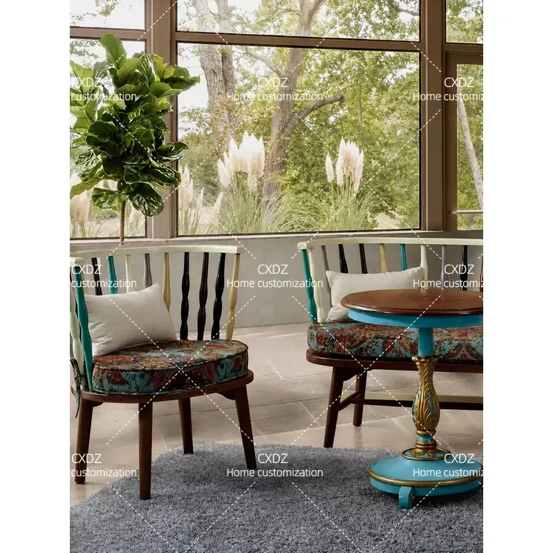 Solid Wood Leisure Table and Chair Set Balcony Decompression Sofa Small Round Coffee Table Simple Negotiation Furniture for
