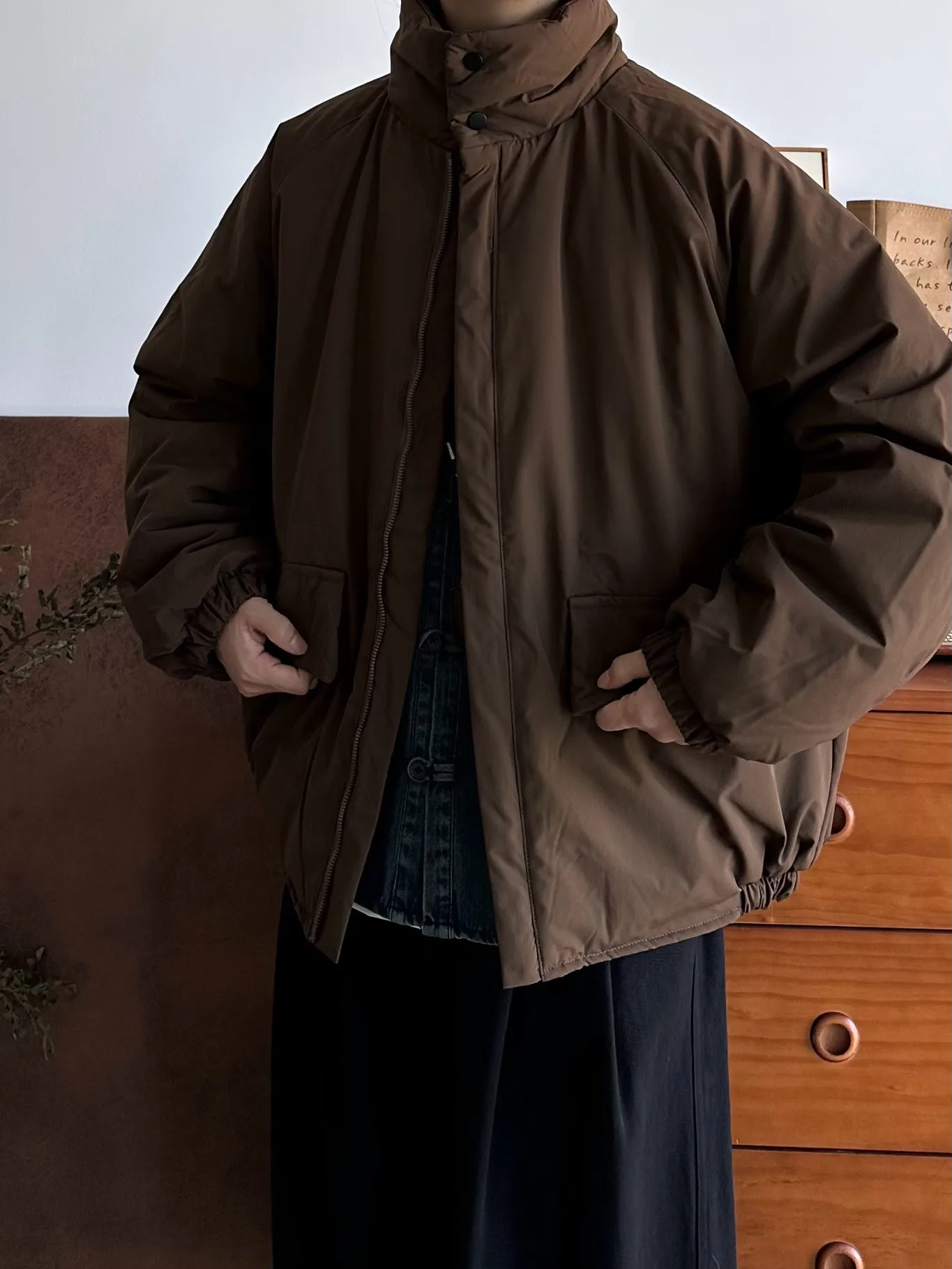 

Retro Japanese Sle Men's Cotton Jaet Loose Fit Warm Stand Collar Versatile Casual Coat Youth Trendy Long Sve Winter Ou...